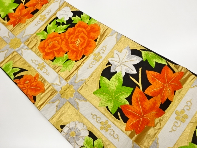 JAPANESE KIMONO / MARUBUN / PEONY / MAPLE LEAF PATTERN WEAVING FUKURO